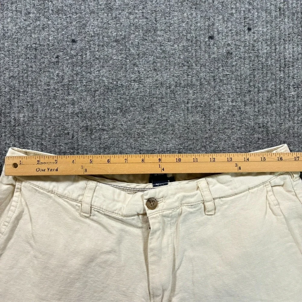 IZOD Mens Chino Pants Size 36x32 Beige‎ Cotton Linen Flat Front Mid Rise